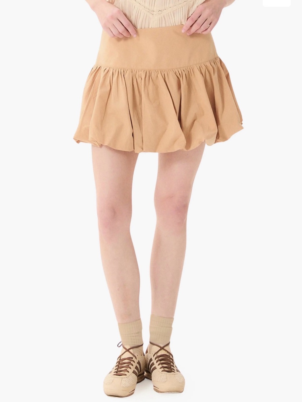 Deluc Parga 100% cotton tan Beige Ruffled balloon bubble Mini Skirt NEW NWT SM